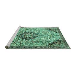 Sideview of Machine Washable Medallion Turquoise Traditional Area Rugs, wshtr2574turq