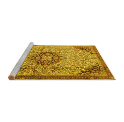 Sideview of Machine Washable Medallion Yellow Traditional Rug, wshtr2574yw