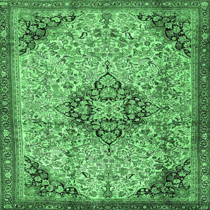 Square Machine Washable Medallion Emerald Green Traditional Area Rugs, wshtr2574emgrn