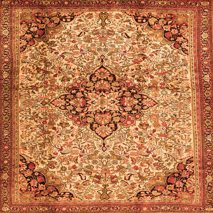 Round Machine Washable Medallion Orange Traditional Area Rugs, wshtr2574org
