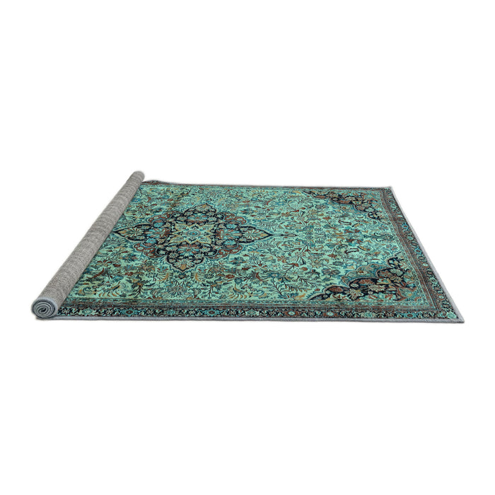 Sideview of Machine Washable Medallion Light Blue Traditional Rug, wshtr2574lblu