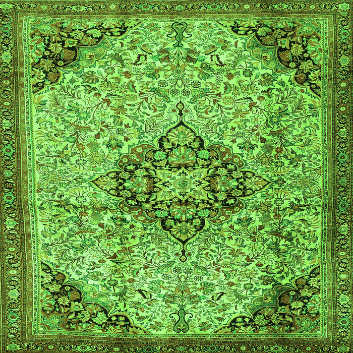 Round Machine Washable Medallion Green Traditional Area Rugs, wshtr2574grn