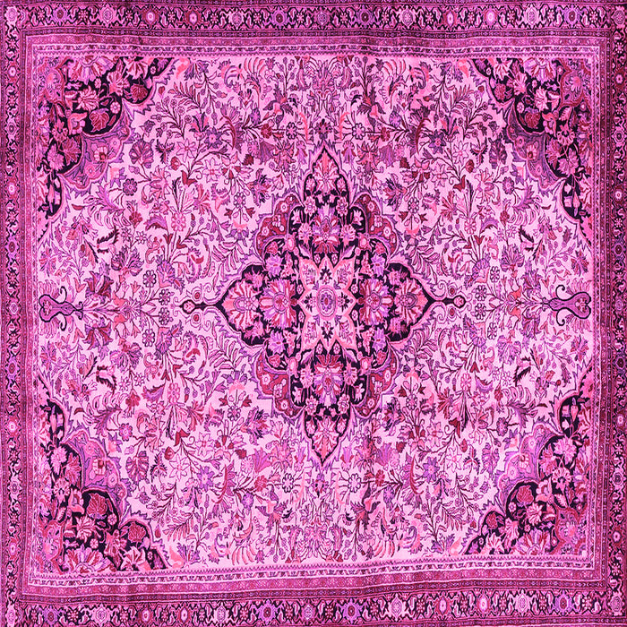 Square Machine Washable Medallion Pink Traditional Rug, wshtr2574pnk