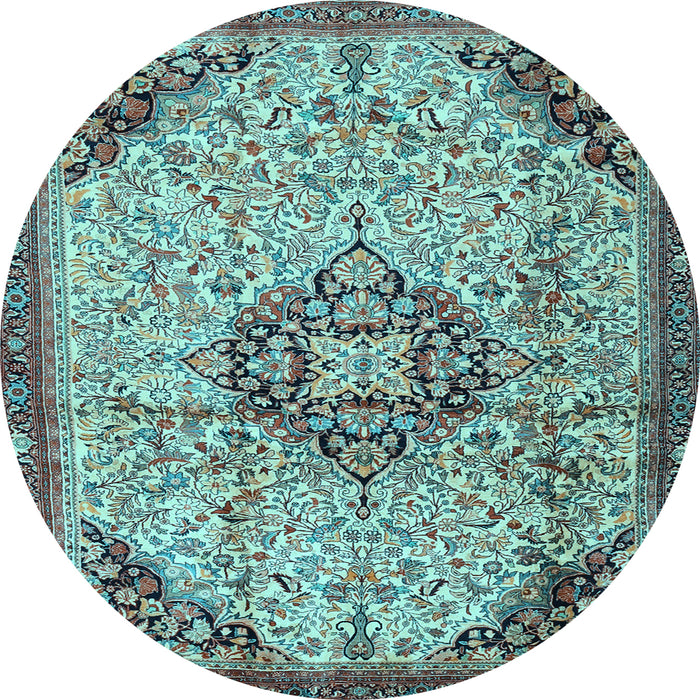 Round Medallion Light Blue Traditional Rug, tr2574lblu