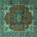 Square Machine Washable Medallion Turquoise Traditional Area Rugs, wshtr2575turq