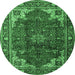 Round Machine Washable Medallion Emerald Green Traditional Area Rugs, wshtr2575emgrn