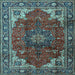 Square Machine Washable Medallion Light Blue Traditional Rug, wshtr2575lblu