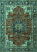 Machine Washable Medallion Turquoise Traditional Area Rugs, wshtr2575turq