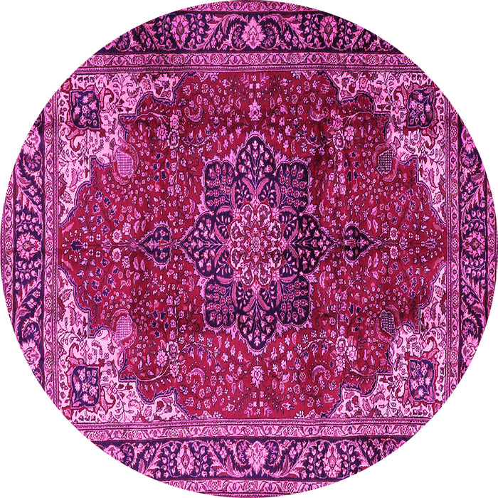Round Machine Washable Medallion Pink Traditional Rug, wshtr2575pnk