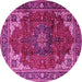 Round Machine Washable Medallion Pink Traditional Rug, wshtr2575pnk