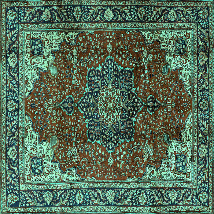 Square Medallion Turquoise Traditional Rug, tr2575turq