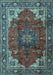 Machine Washable Medallion Light Blue Traditional Rug, wshtr2575lblu