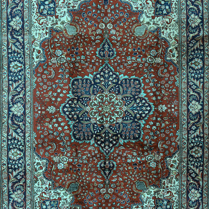 Machine Washable Medallion Light Blue Traditional Rug, wshtr2575lblu