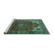 Sideview of Machine Washable Medallion Turquoise Traditional Area Rugs, wshtr2575turq