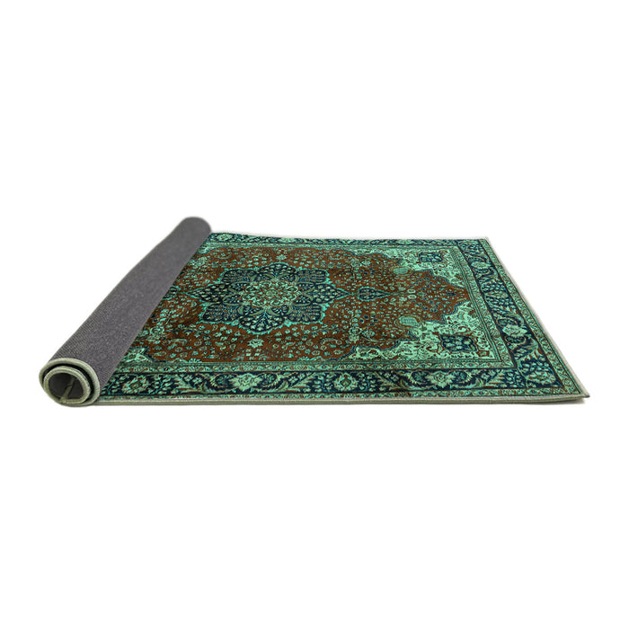 Sideview of Medallion Turquoise Traditional Rug, tr2575turq
