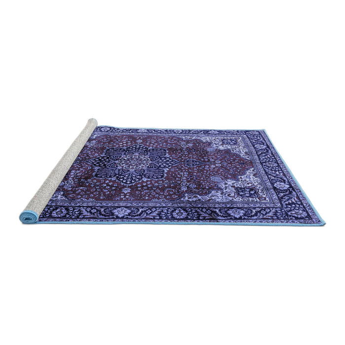 Sideview of Machine Washable Medallion Blue Traditional Rug, wshtr2575blu
