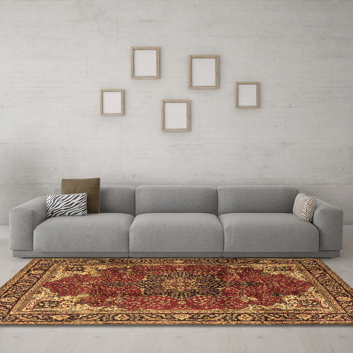 Machine Washable Medallion Brown Traditional Rug in a Living Room,, wshtr2575brn