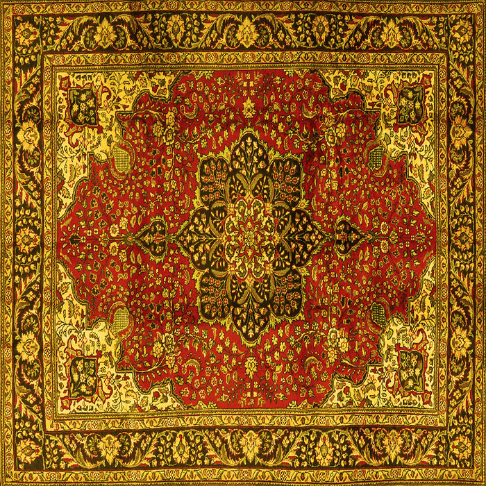 Square Machine Washable Medallion Yellow Traditional Rug, wshtr2575yw