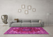 Machine Washable Medallion Pink Traditional Rug in a Living Room, wshtr2575pnk