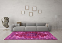 Machine Washable Medallion Pink Traditional Rug, wshtr2575pnk