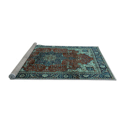 Sideview of Machine Washable Medallion Light Blue Traditional Rug, wshtr2575lblu