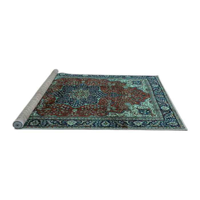 Sideview of Machine Washable Medallion Light Blue Traditional Rug, wshtr2575lblu