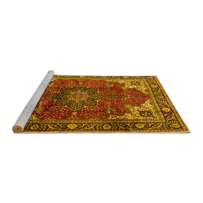 Sideview of Machine Washable Medallion Yellow Traditional Rug, wshtr2575yw