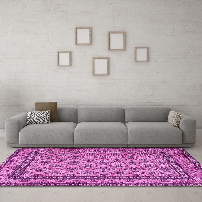 Machine Washable Persian Pink Traditional Rug in a Living Room, wshtr2576pnk