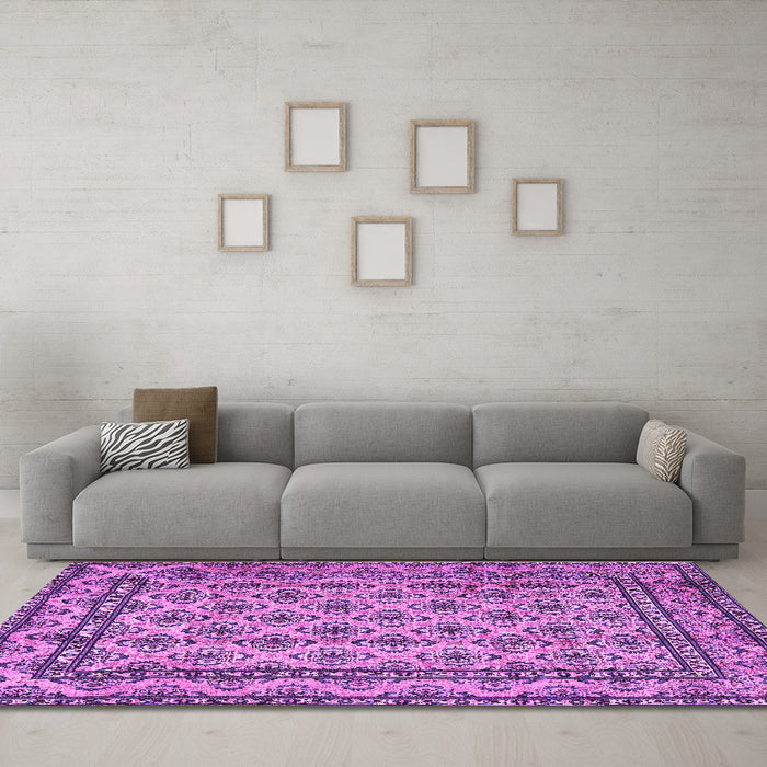Machine Washable Persian Purple Traditional Area Rugs in a Living Room, wshtr2576pur