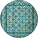 Round Machine Washable Persian Light Blue Traditional Rug, wshtr2576lblu