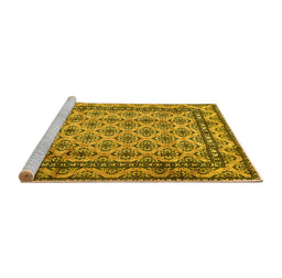 Sideview of Machine Washable Persian Yellow Traditional Rug, wshtr2576yw