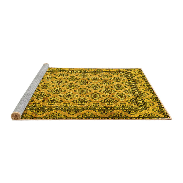 Sideview of Machine Washable Persian Yellow Traditional Rug, wshtr2576yw