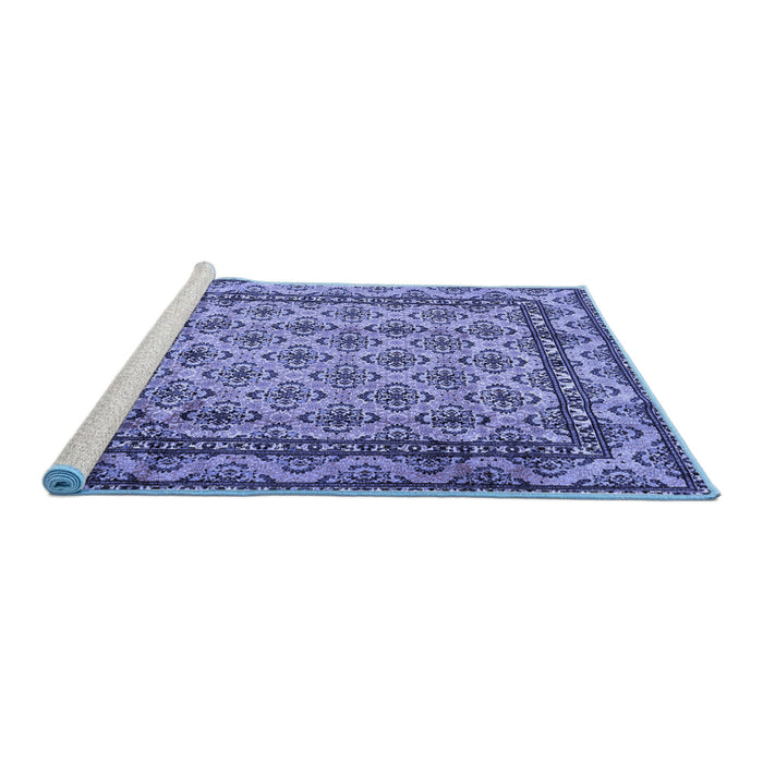 Sideview of Machine Washable Persian Blue Traditional Rug, wshtr2576blu