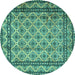 Round Machine Washable Persian Turquoise Traditional Area Rugs, wshtr2576turq