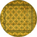 Round Machine Washable Persian Yellow Traditional Rug, wshtr2576yw