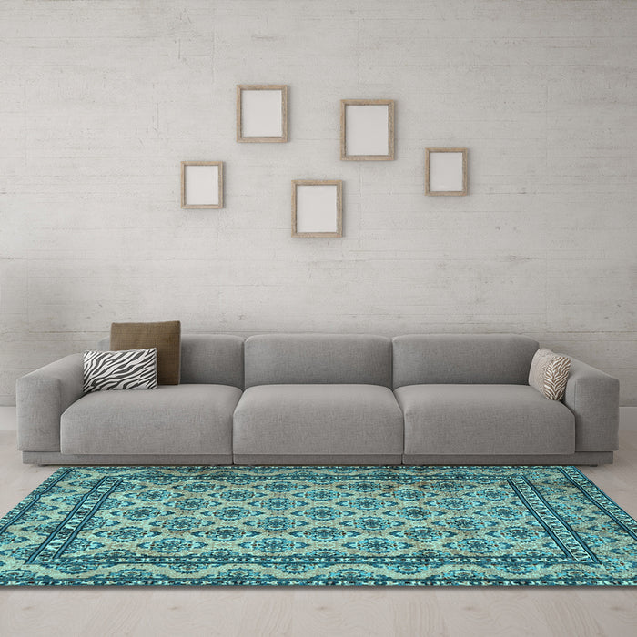 Machine Washable Persian Light Blue Traditional Rug in a Living Room, wshtr2576lblu