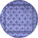 Round Machine Washable Persian Blue Traditional Rug, wshtr2576blu