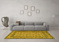 Machine Washable Persian Yellow Traditional Rug, wshtr2576yw