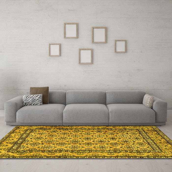 Machine Washable Persian Yellow Traditional Rug in a Living Room, wshtr2576yw