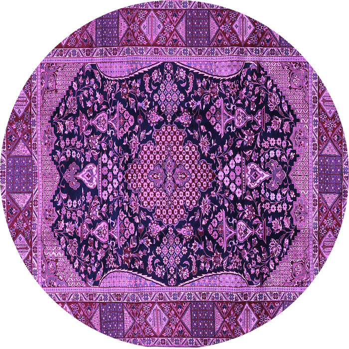 Round Machine Washable Persian Purple Traditional Area Rugs, wshtr2577pur