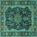 Square Machine Washable Persian Turquoise Traditional Area Rugs, wshtr2577turq