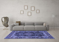 Machine Washable Persian Blue Traditional Rug, wshtr2577blu