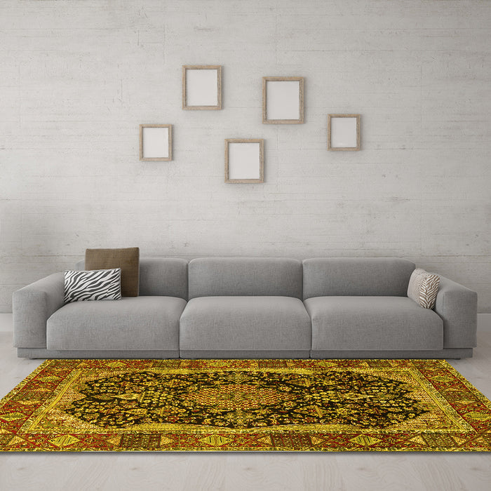 Machine Washable Persian Yellow Traditional Rug in a Living Room, wshtr2577yw