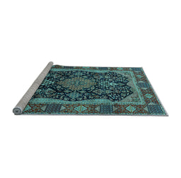 Sideview of Machine Washable Persian Light Blue Traditional Rug, wshtr2577lblu