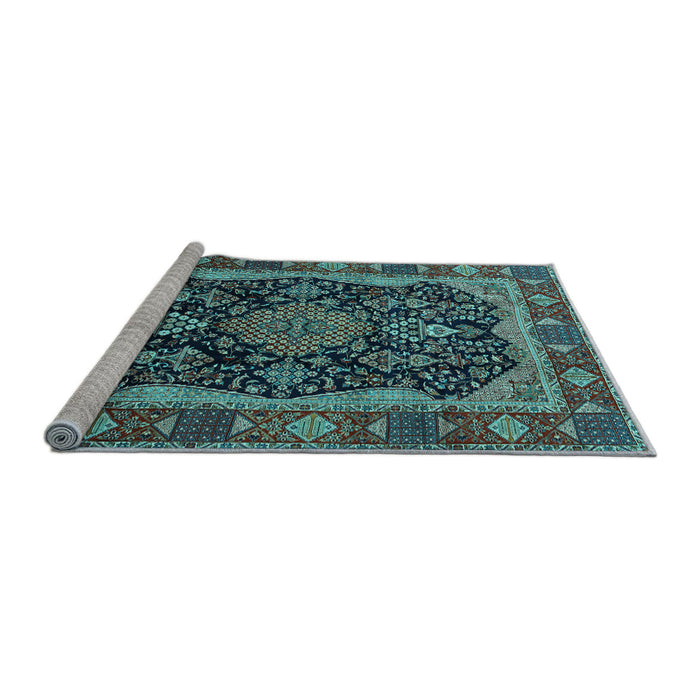 Sideview of Machine Washable Persian Light Blue Traditional Rug, wshtr2577lblu