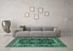 Machine Washable Persian Turquoise Traditional Area Rugs in a Living Room,, wshtr2577turq