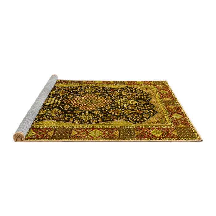 Sideview of Machine Washable Persian Yellow Traditional Rug, wshtr2577yw