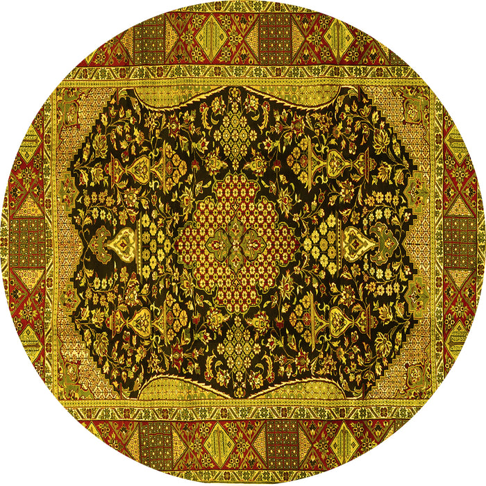 Round Persian Yellow Traditional Rug, tr2577yw