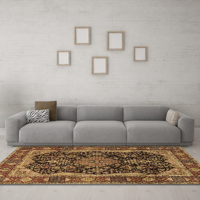 Machine Washable Persian Brown Traditional Rug in a Living Room,, wshtr2577brn