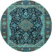 Round Machine Washable Persian Light Blue Traditional Rug, wshtr2577lblu